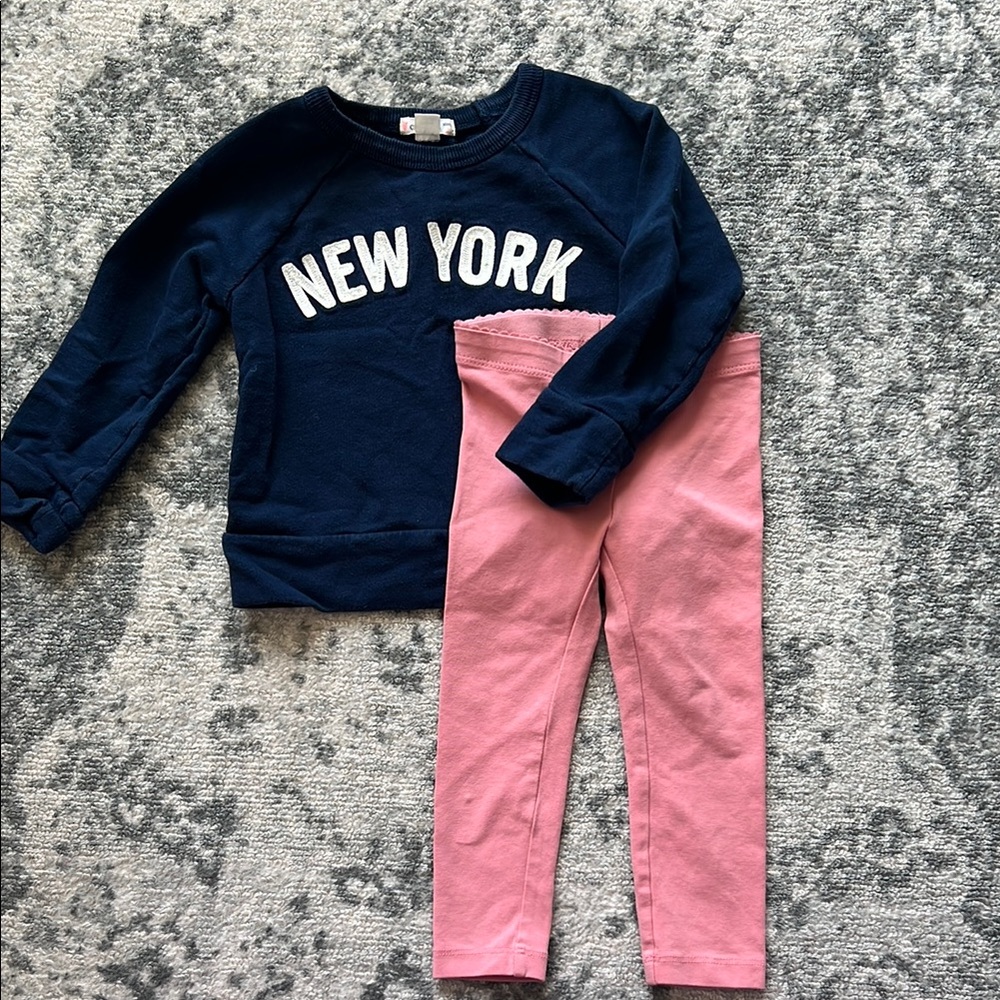 New York Navy Sweatshirt and Pink Leggings Set